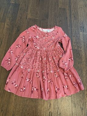 Rose-Pink Floral Tiered Long-Sleeve Dress Size S (5/6)